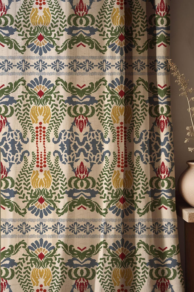 Floral Indian Cotton-Linen Curtain: Bohemian Window Panel