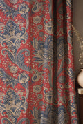Paisley Drapes: Red and Blue Linen-Blend Curtains, Indian Floral Motif - Image 1