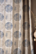 Beige and Blue Geometric Curtains: Minimalist Linen-Blend Abstract Circles - Image 1