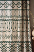 Tribal Geometric Linen-Cotton Curtain: Earthy Green Boho Window Panel - Image 1