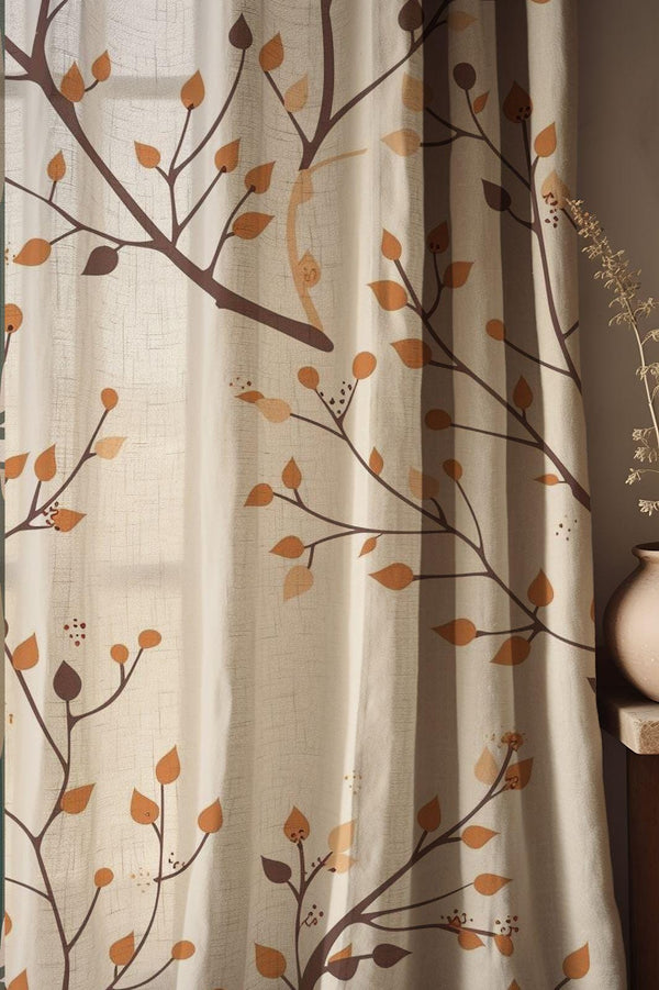 Autumn Branch Cotton-Linen Curtains: Warm Earthy Drapes