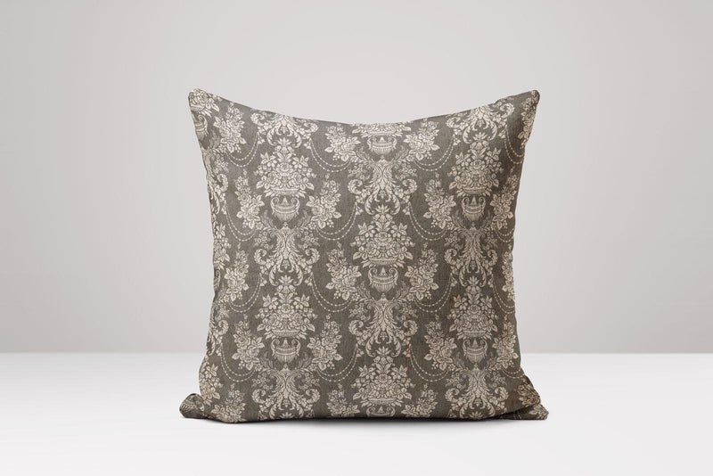 Beige Floral Damask Linen Pillow Cover: Vintage-Inspired Cushion