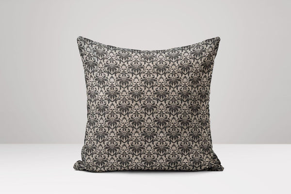 Black Floral Damask Linen Pillow Cover: Elegant Vintage Cushion