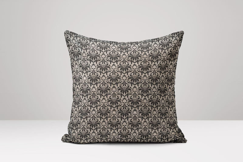 Black Floral Damask Linen Pillow Cover: Elegant Vintage Cushion
