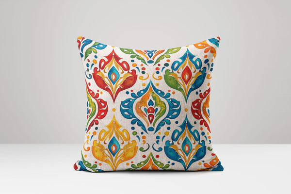 Bohemian Linen Pillow Cover: Multicolor Abstract Floral Cushion