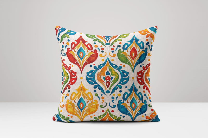 Bohemian Linen Pillow Cover: Multicolor Abstract Floral Cushion