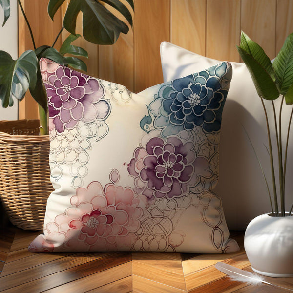 Watercolor Floral Linen Pillow Cover – Boho Chic Cushion for Living Room & Bedroom Décor