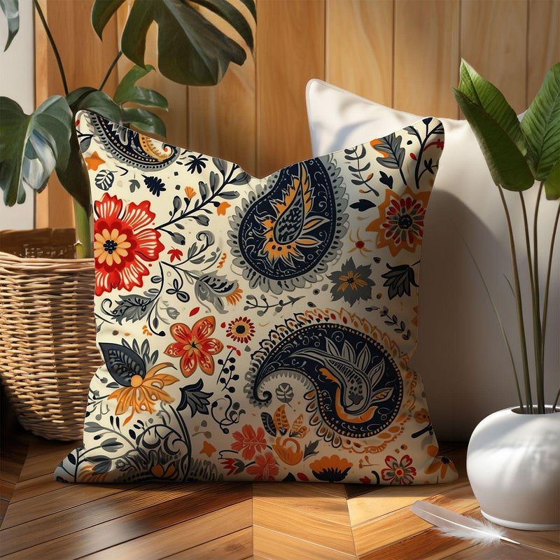 Vintage-Inspired Paisley Linen Pillow Cover – Elegant Accent Cushion for Living Room & Bedroom