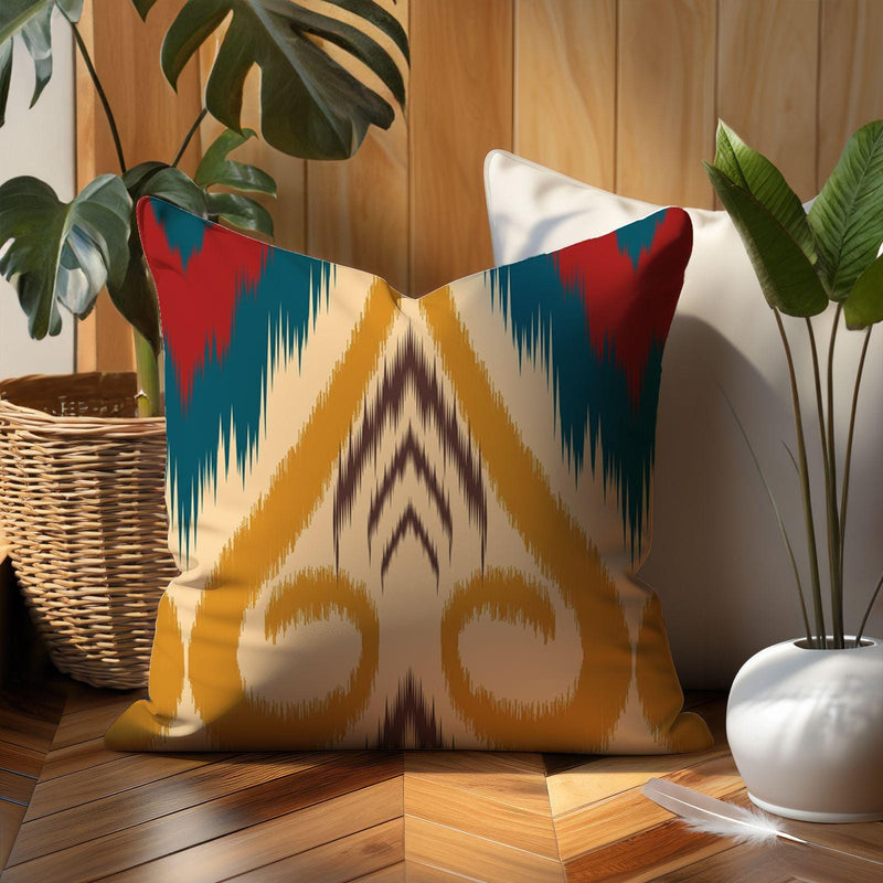 Southwestern Ikat Linen Pillow Cover – Vibrant Geometric Cushion for Living Room & Bedroom