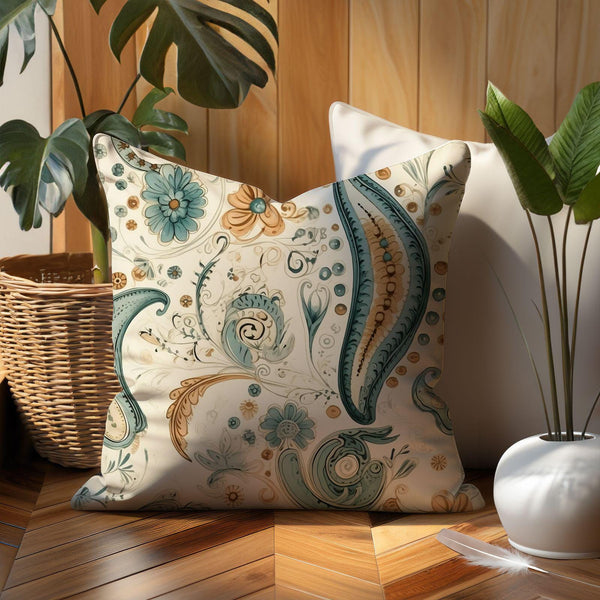 Paisley Floral Throw Linen Pillow Cover – Vintage-Inspired Cushion for Cozy & Elegant Home Décor