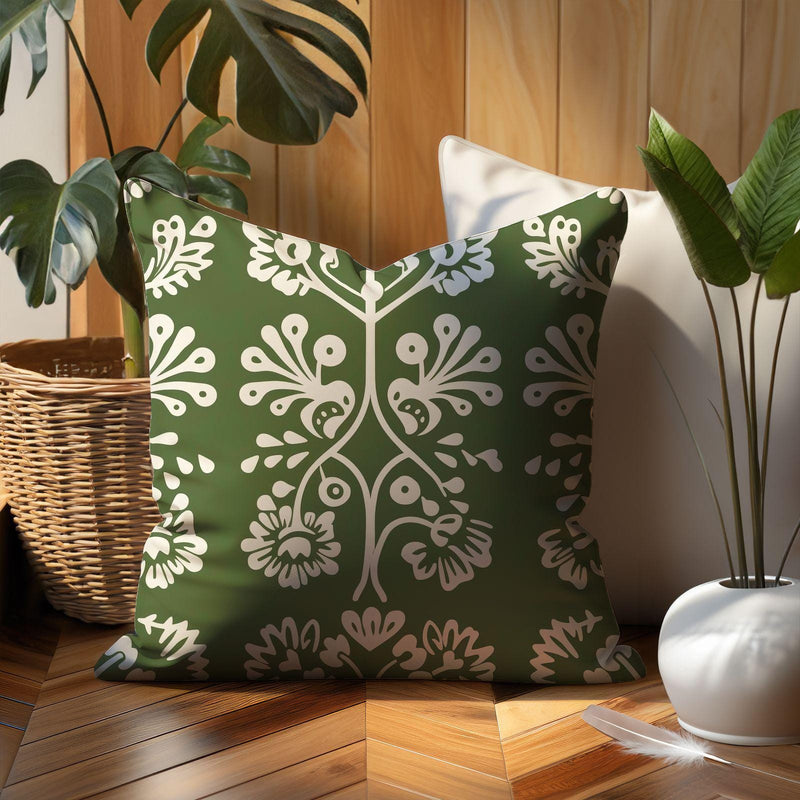 Botanical Green Throw Linen Pillow Case – Nature-Inspired Decorative Cushion for Cozy Home Décor