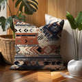 Geometric Aztec Linen Pillow Cover – Earthy Tones Decorative Cushion for Living Room & Bedroom - Image 1