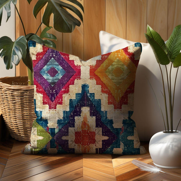 Rustic Aztec Linen Pillow Cover – Bold Geometric Cushion for Living Room & Bedroom