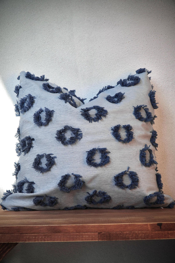 Boho Linen Pillow Cover: Blue Tufted Throw Cushion