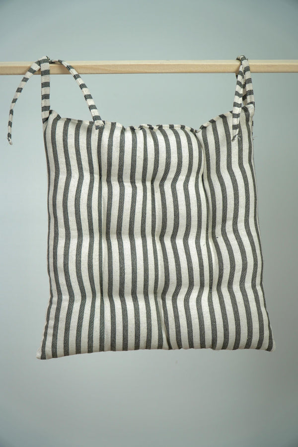 Striped Cotton Linen Chair Cushion with Ties: Farmhouse Seat Pad