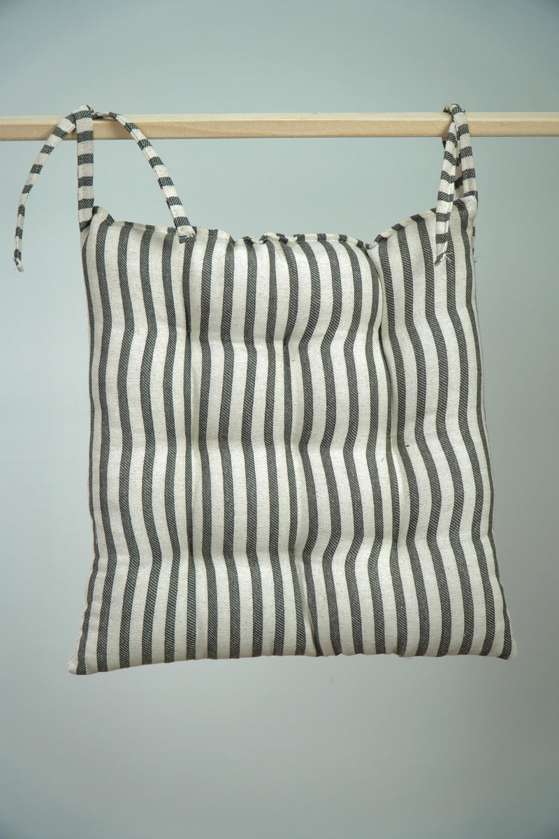 Striped Cotton Linen Chair Cushion with Ties: Farmhouse Seat Pad