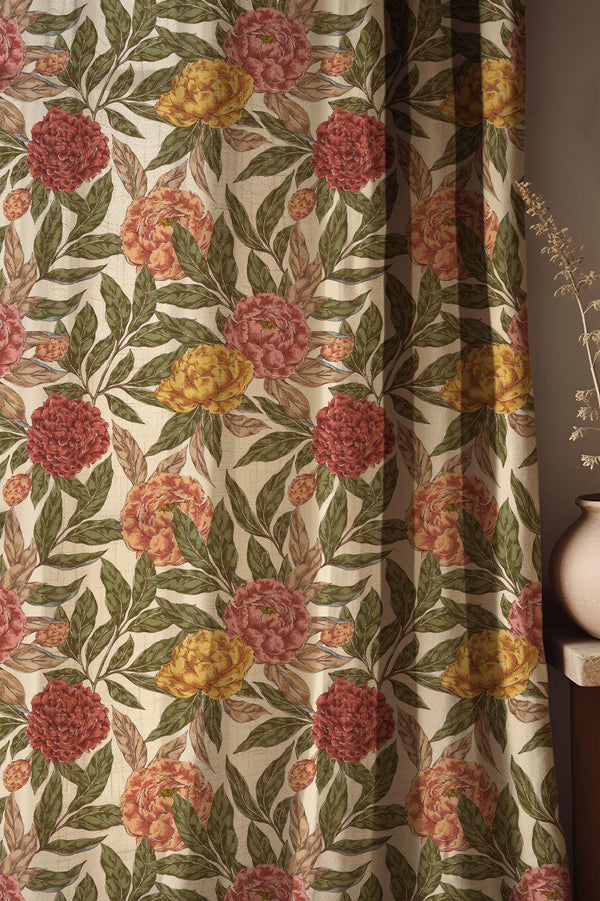 Vintage Peony Floral Linen Curtains: Cottagecore Botanical Drapes