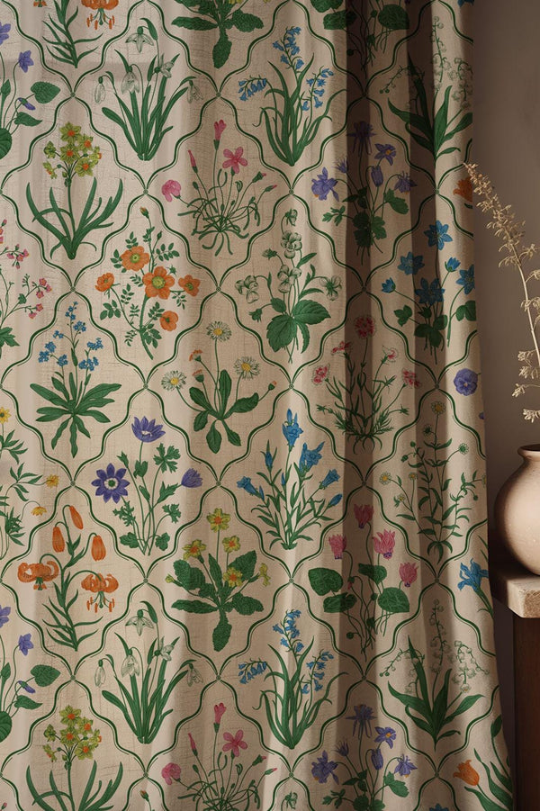 Wildflower Linen Curtain: Vintage Botanical Print, Rustic Cottagecore Drapes