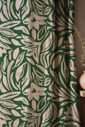 Modern Botanical Linen Curtains - Bold Green & Beige Abstract Floral Drapes, Nature-Inspired Minimalist Window Treatment - Image 1