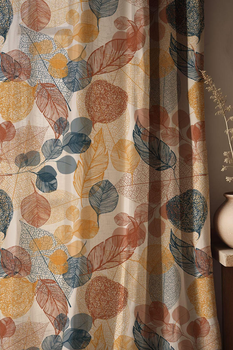 Botanical Leaf Print Linen Curtains: Earth Tone Window Drapes