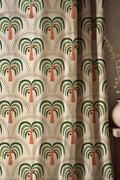 Retro Palm Tree Linen Blend Curtains: Tropical Oasis Decor - Image 1