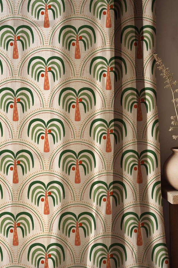 Retro Palm Tree Linen Blend Curtains: Tropical Oasis Decor