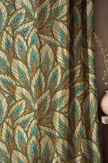 Art Deco Leaf Curtains: Teal & Orange Botanical Print, Linen Blend - Image 1