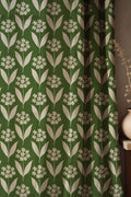 Scandinavian Floral Linen Curtains - Green & Beige Minimalist Botanical Drapes, Modern Farmhouse Decor - Image 1
