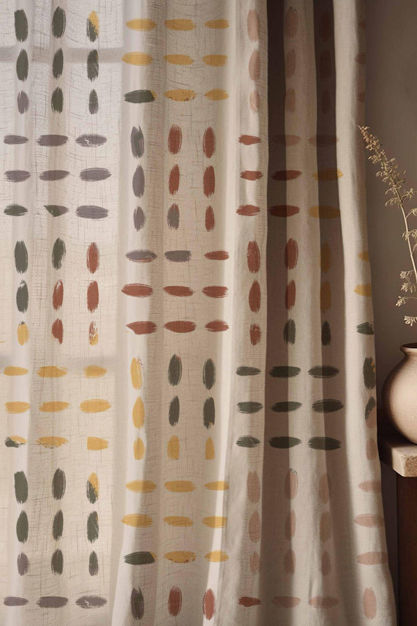Boho Linen Curtains: Hand-Painted Brushstroke Design