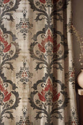 Vintage Damask Linen Curtains - Rustic Red & Black Floral Drapes - Boho Farmhouse Window Treatment - Image 1
