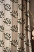 Botanical Linen Curtains: Green Leaf Print, Rustic Farmhouse Style - Image 1