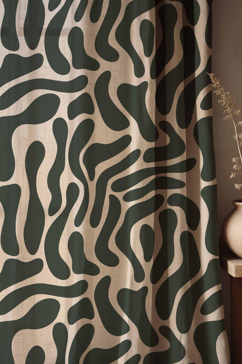 Modern Abstract Linen Curtains: Deep Green Organic Pattern