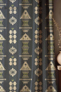 Boho Linen Curtains: Dark Ethnic Geometric Print, Earthy Tones - Image 1