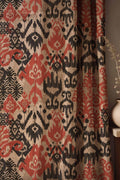 Bohemian Ikat Linen Curtains: Rustic Red & Black Tribal Drapes - Image 1