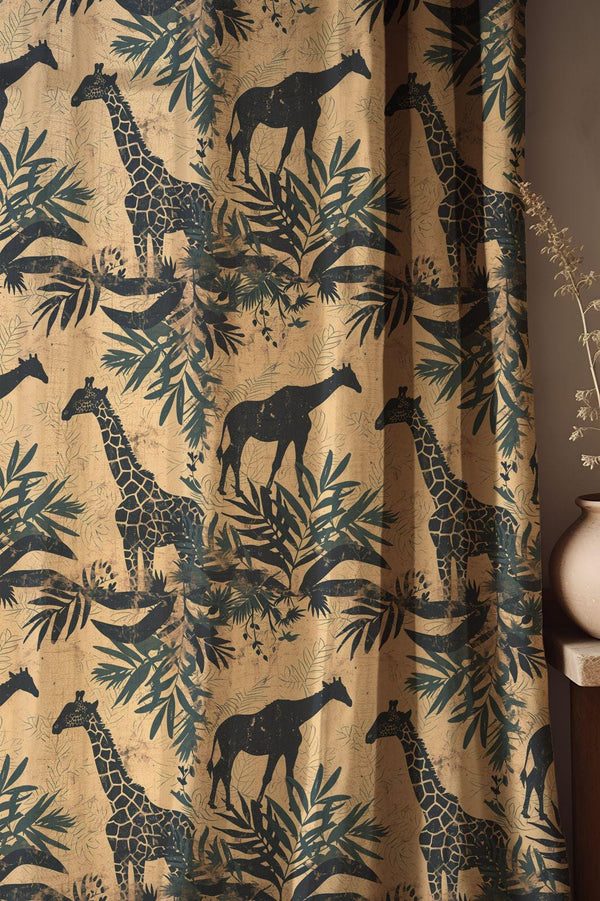 Safari Giraffe Linen Curtains: Exotic Jungle Print, Earthy Boho Drapes