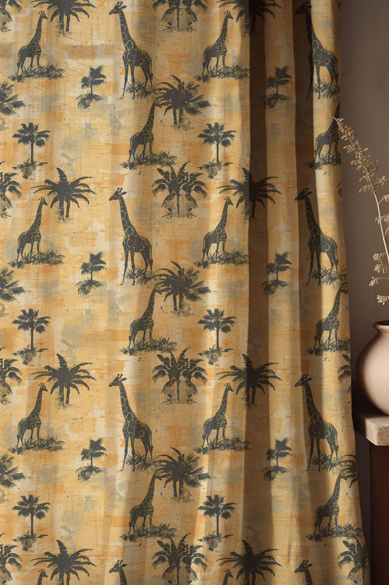 Safari Giraffe Linen Curtains: Vintage Palm Tree Print