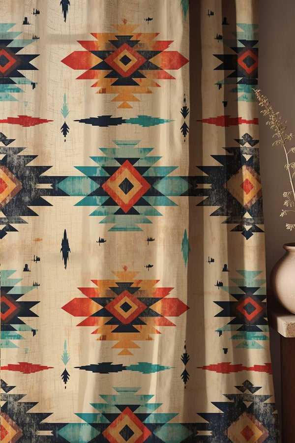 Southwestern Linen Curtains: Tribal Aztec Geometric Print