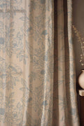 Peony Linen Curtains: Hand-Drawn Floral Drapes, Blue & Beige - Image 1
