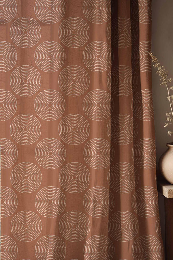 Boho Linen Curtains: Terracotta Dot Geometric Drapes