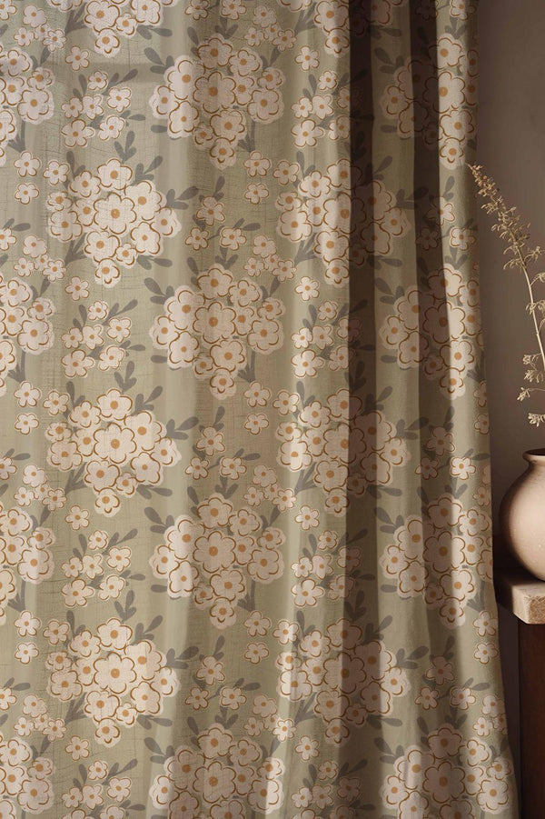 Vintage Blossom Linen Curtains: Sage Green Floral Cottagecore Drapes