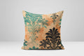 Distressed Damask Pillow Cover: Rustic Beige, Teal & Black Floral - Image 1