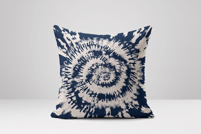 Indigo Tie-Dye Pillow: Boho Navy Spiral Cotton Linen Cushion