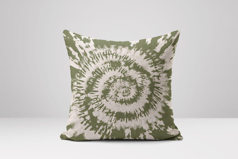 Forest Green Spiral Tie-Dye Pillow Cover: Boho Cushion Case