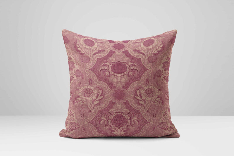 Victorian Rose Damask Pillow Cover: Antique Pink Linen Cushion