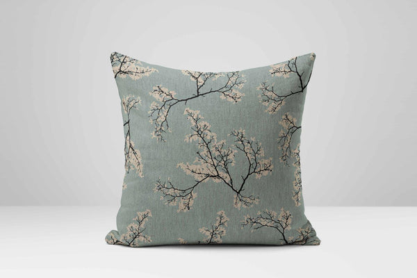 Sakura Floral Pillow Cover: Sage Green Cotton Linen Cushion