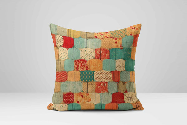 Colorful Quilted Pillow Cover: Retro Patchwork, Bohemian Accent