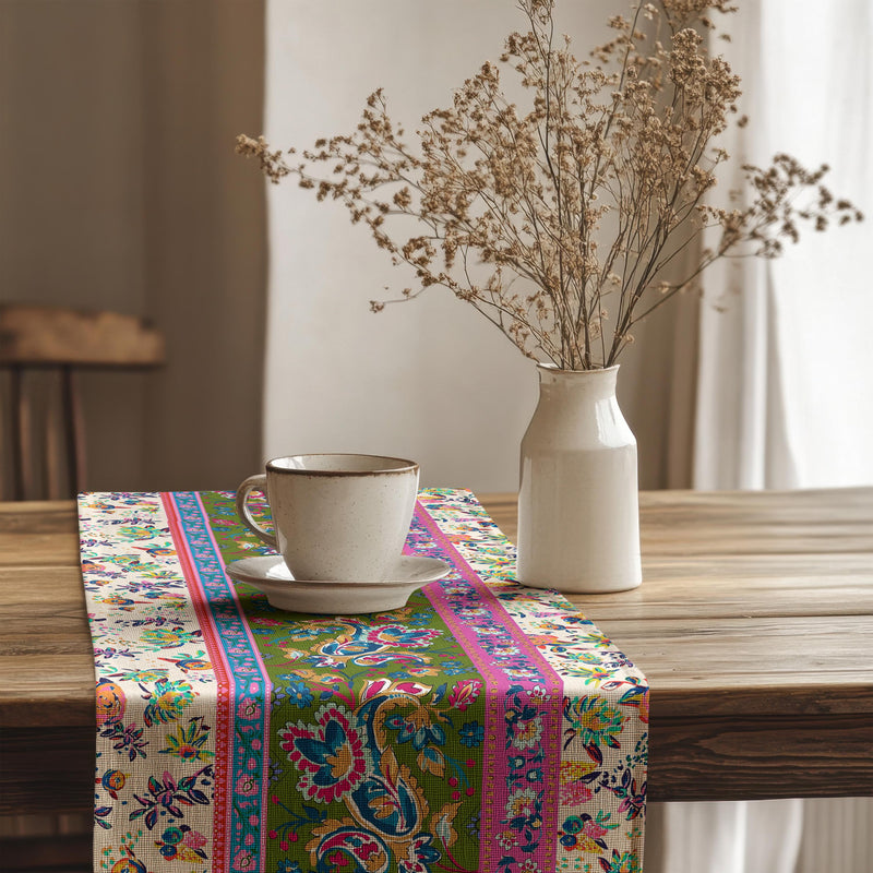 Floral Embroidered Table Runner: Boho Farmhouse Decor