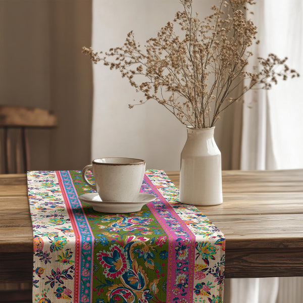 Floral Embroidered Table Runner: Boho Farmhouse Decor