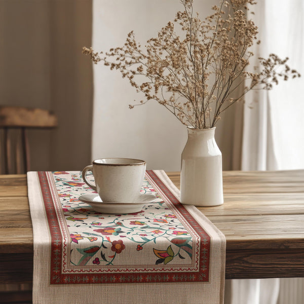 Floral Cotton Table Runner: Boho Dining Decor