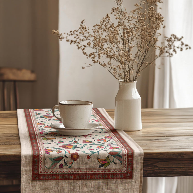 Floral Cotton Table Runner: Boho Dining Decor